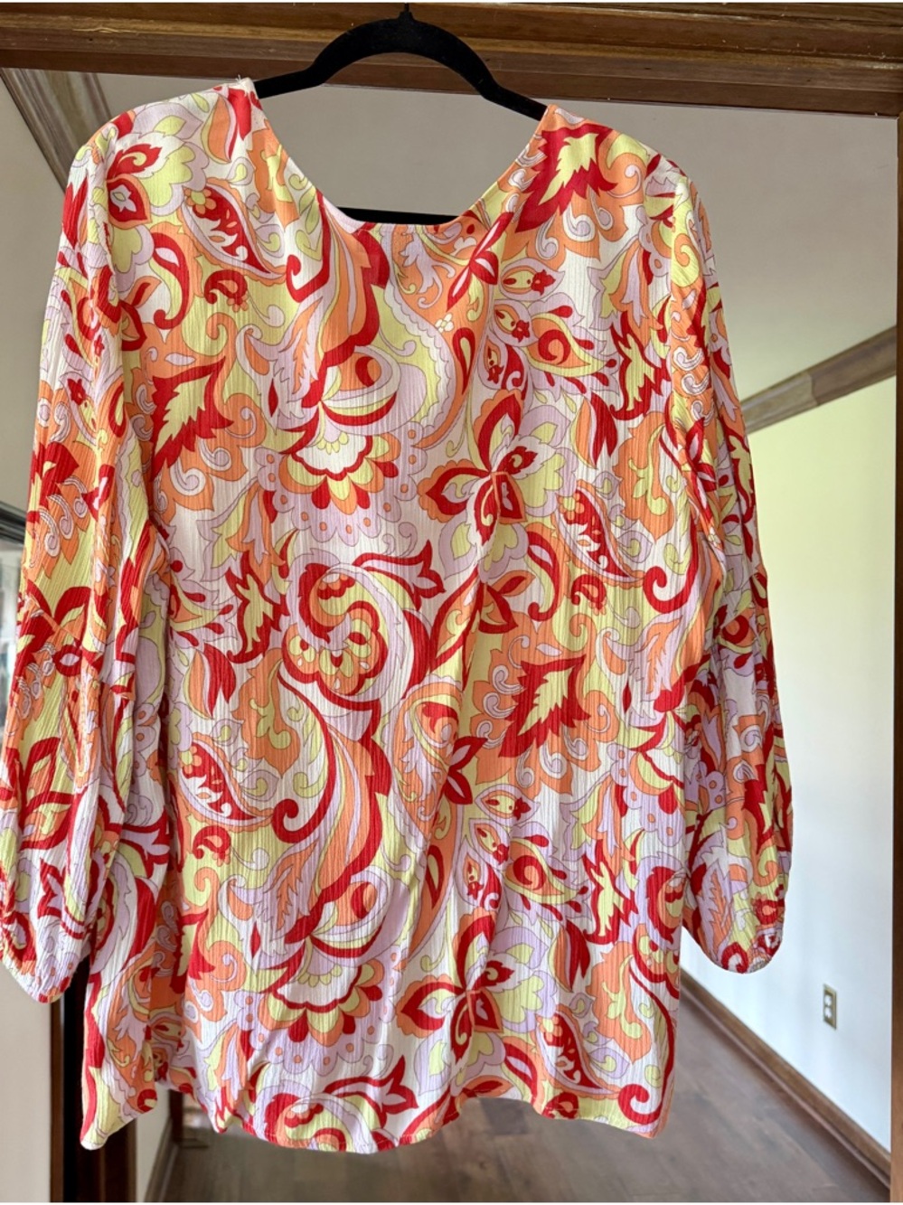 AGB Floral Paisley Tie-Front Tunic in Red, Orange & Yellow - Picture 5 of 11